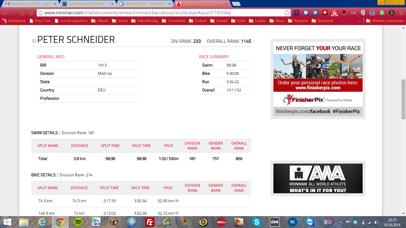 Coaching Ironman Barcelona 2014 prognostizierte Ergebnisse 2014